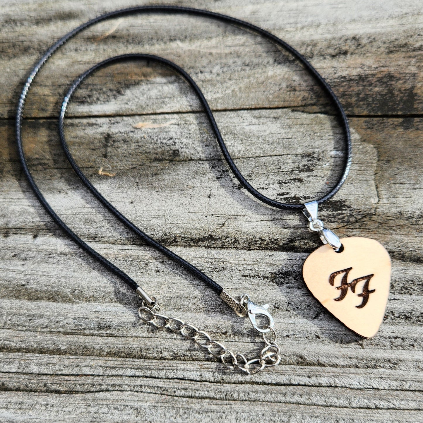 Necklace, Earrings or both - Guitar pick shaped, wood engraved FF, red plaid on back