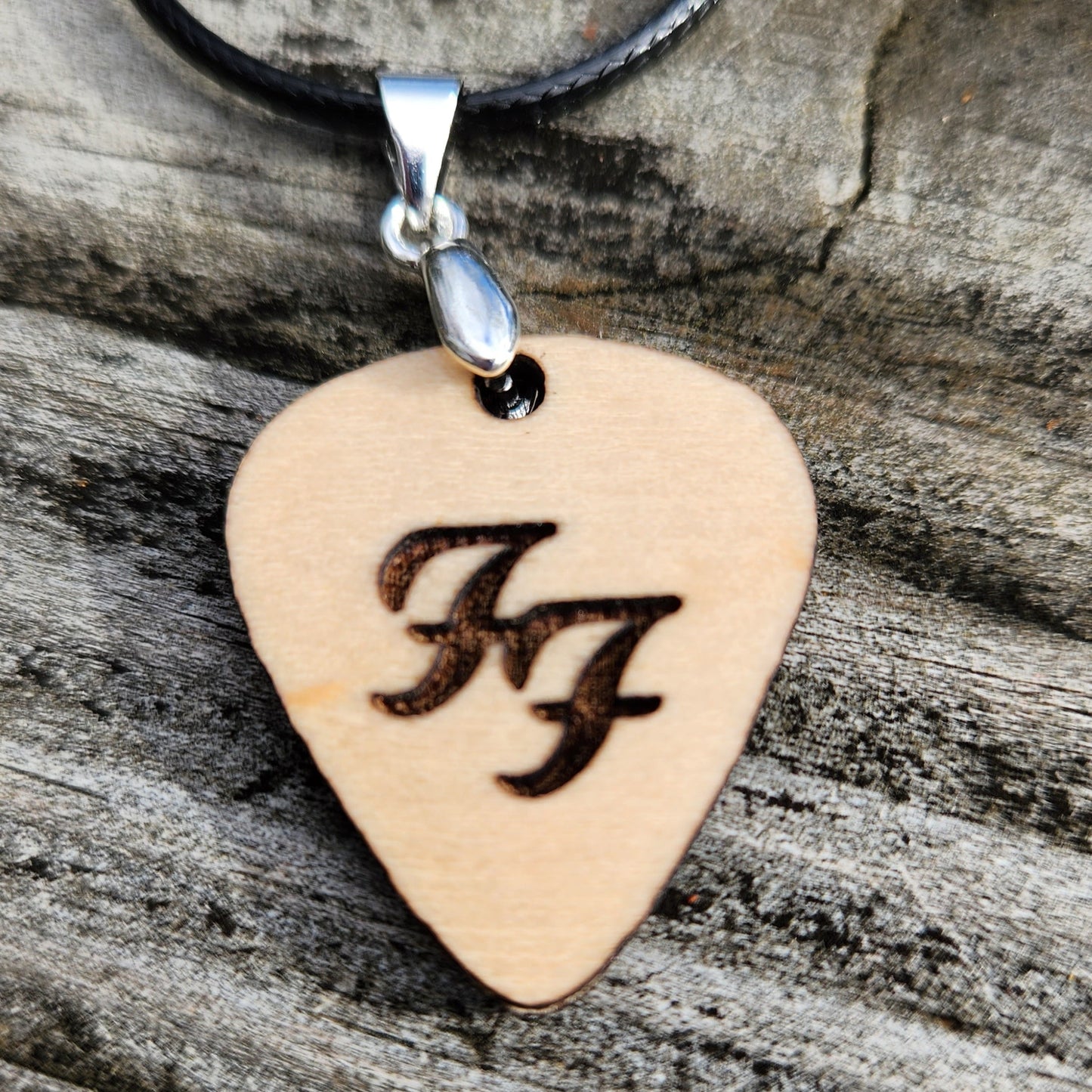 Necklace, Earrings or both - Guitar pick shaped, wood engraved FF, red plaid on back