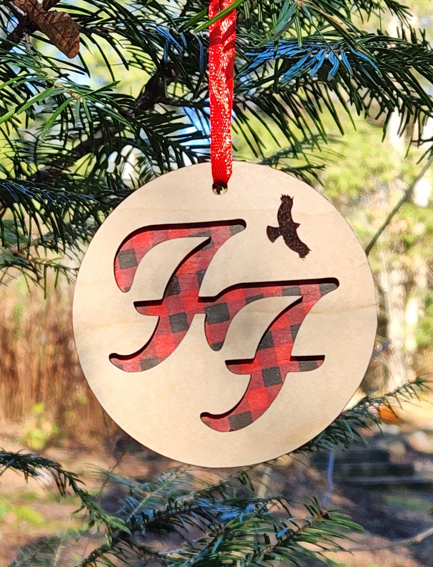 **NEW** Ornament - Wood laser cut FF with Red Buffalo Plaid Peekaboo