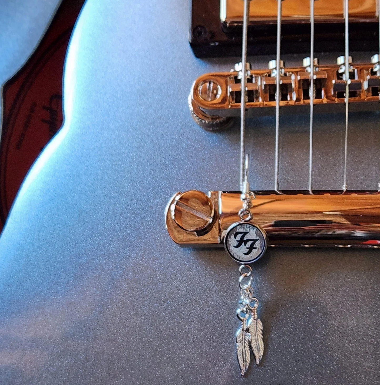 Earrings - inspired by Dave's Pelham Blue Gibson guitar - with or without feathers