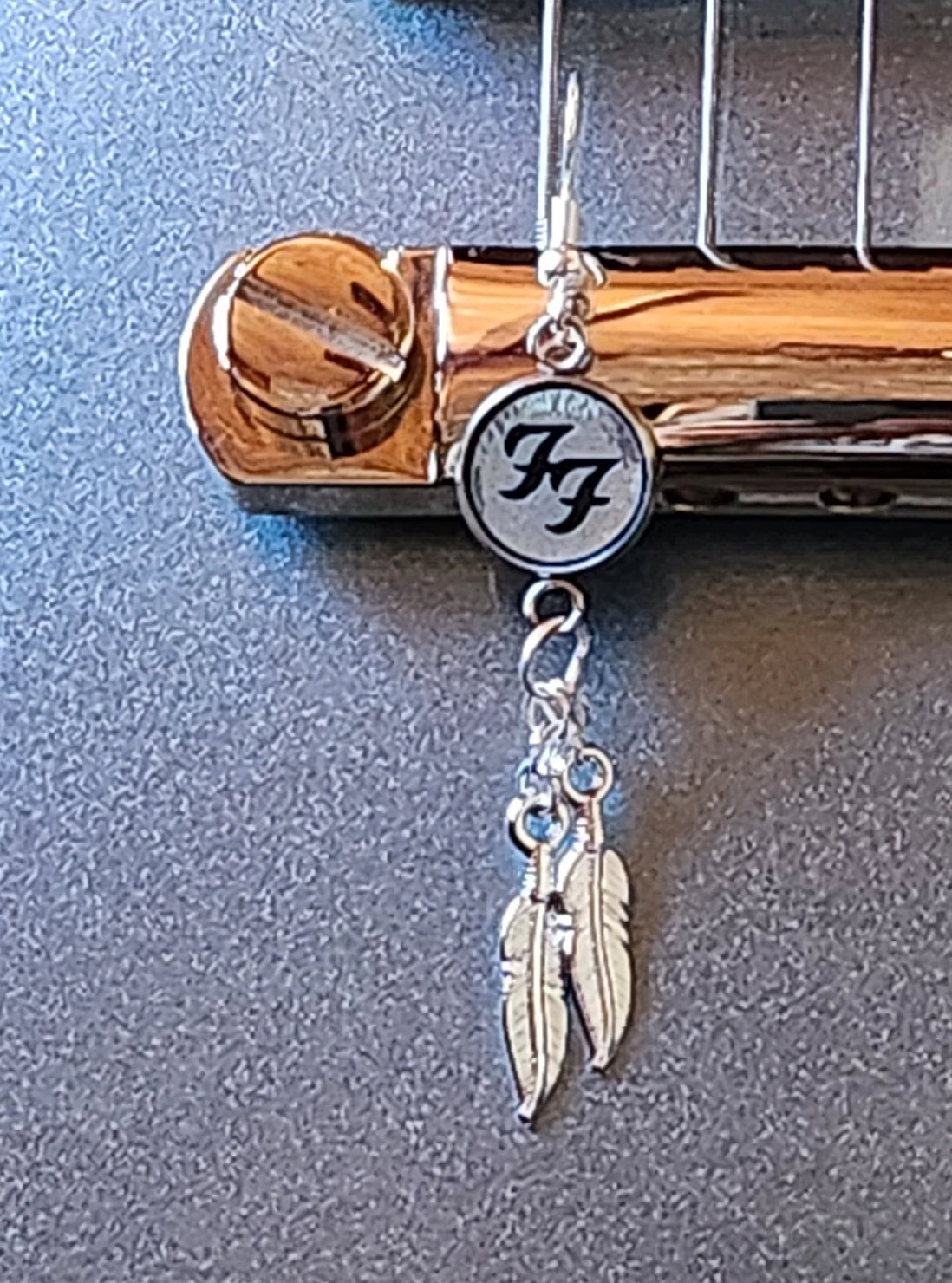 Earrings - inspired by Dave's Pelham Blue Gibson guitar - with or without feathers