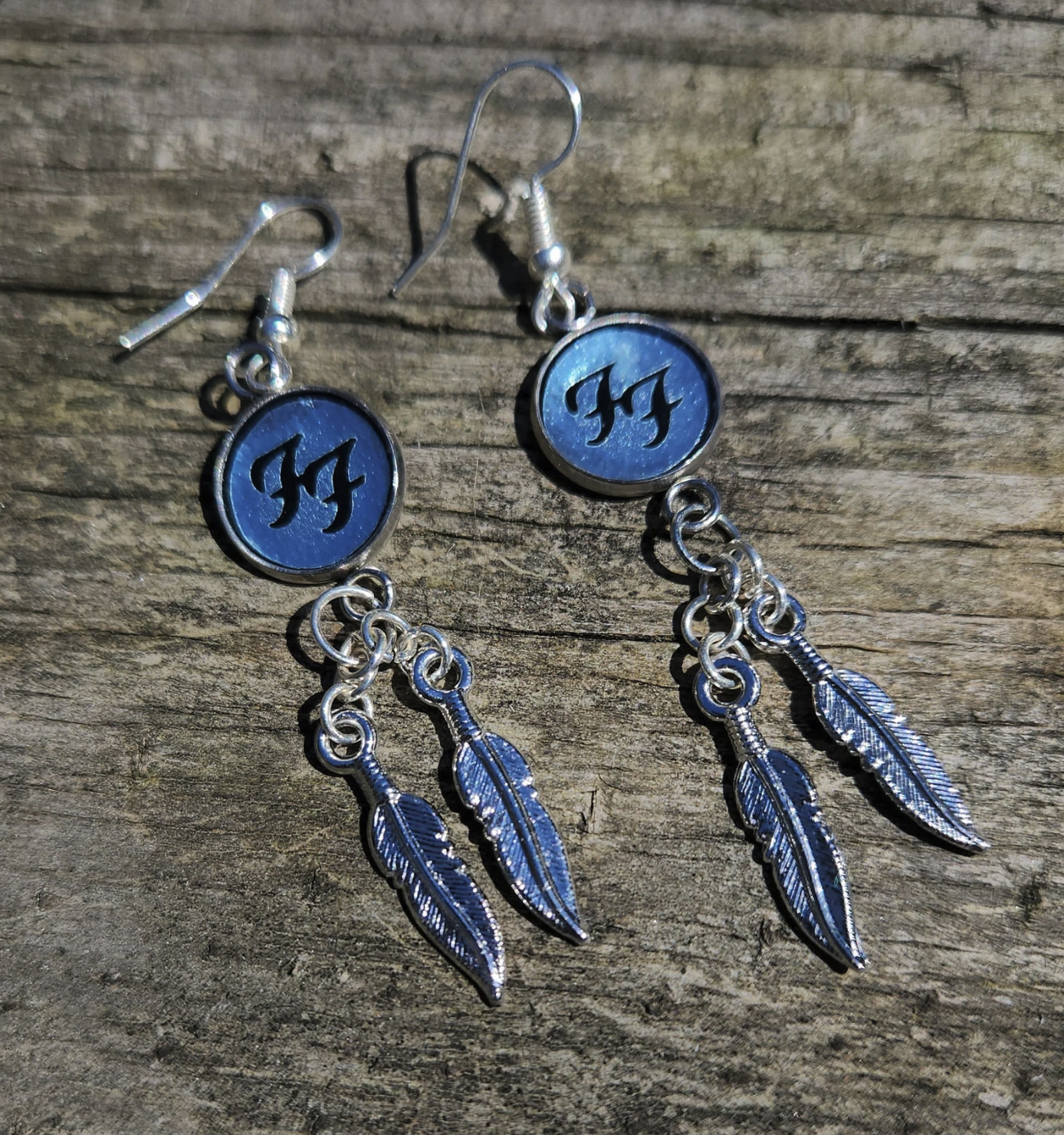 Earrings - inspired by Dave's Pelham Blue Gibson guitar - with or without feathers